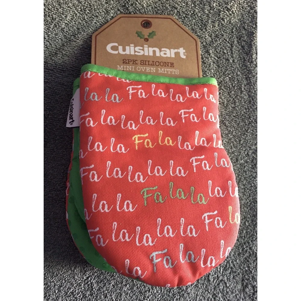 Cuisinart Oven Mitts Mini‎ Christmas Holiday Fa La la Gloves 2pk Cotton Silicone